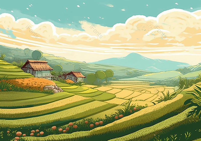 稻田农作物梯田插画背景图,插画/手绘图,插画/手绘图库,插画/手绘图下载,插画/手绘